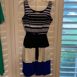 Dressbarn blue/white/black striped sleeveless dress, Size 10
